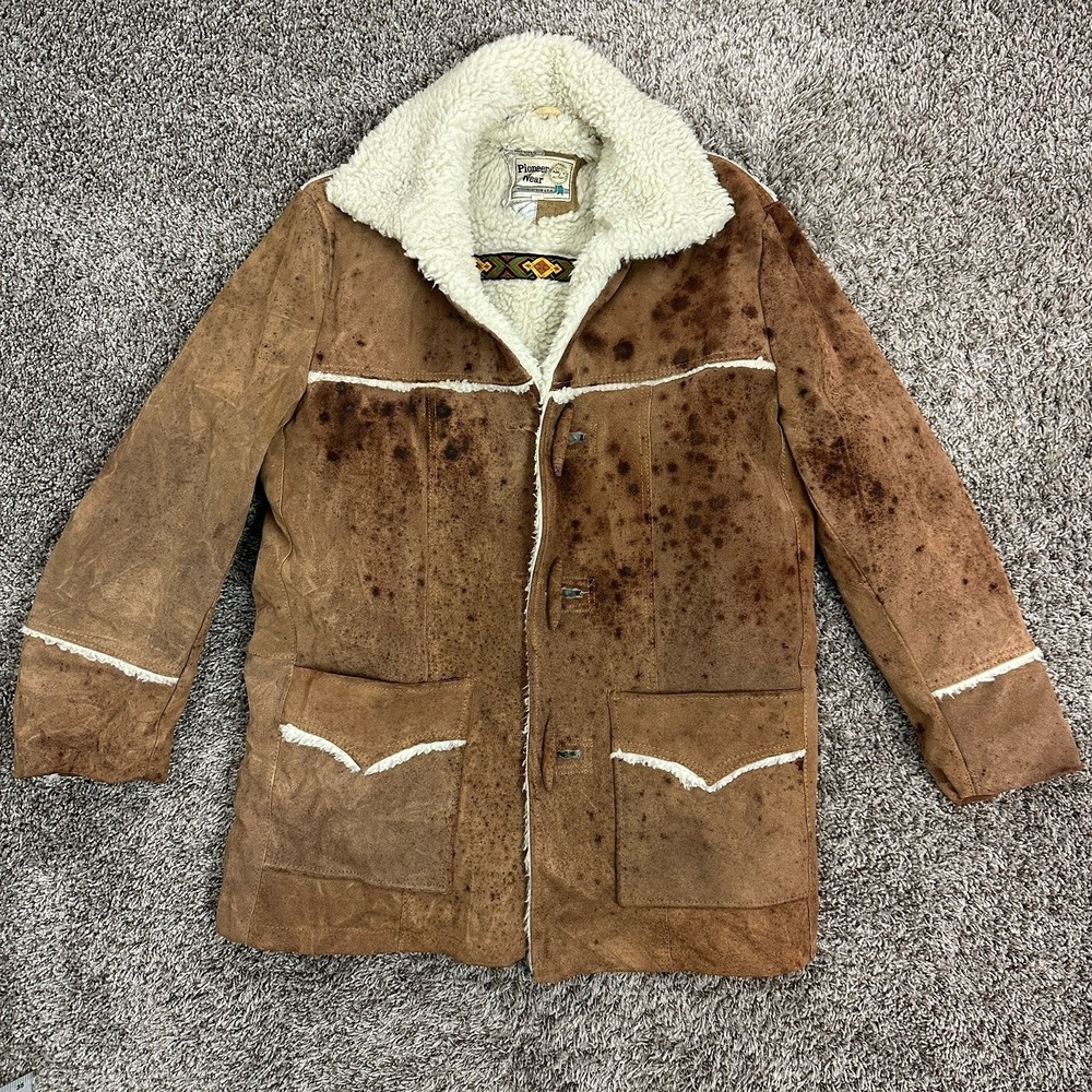 Pioneer Wear Suede Leather Jacket Coat Mens 42 Toggle Sherpa Rancher Vtg 1970s